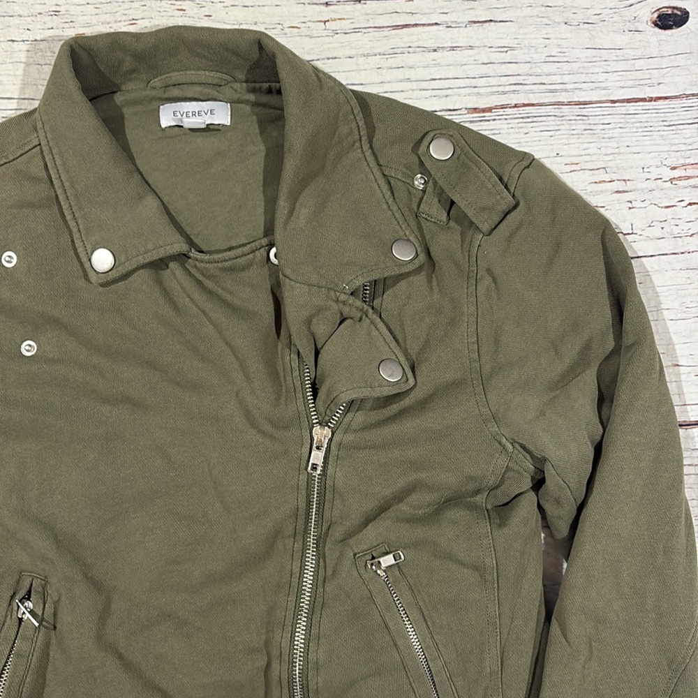 Evereve French Terry Olive Green Moto Jacket - Picture 8 of 9